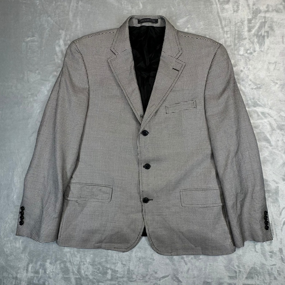 Cable Car Clothiers Blazer Mens 44R Black White Silk Wool Cashmere Houndstooth